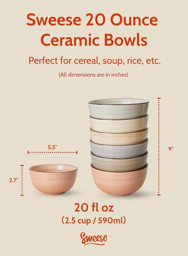 Sweese 20 Oz Porcelain Cereal Bowls - Image 2