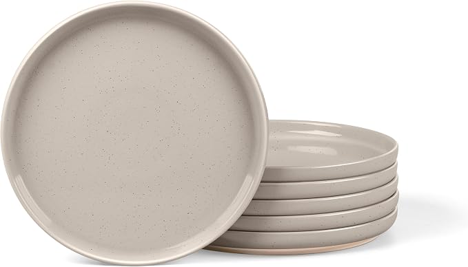 LIANYU 6Pcs Dinner Salad Plates Set, 7.75 Inch Stoneware Kitchen Dessert Flat by LIANYU