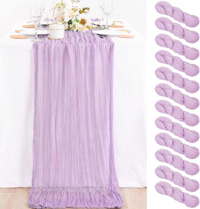 12 Pack Lilac Purple Cheesecloth Table Runner 10ft Boho Table Decor | by MLMC