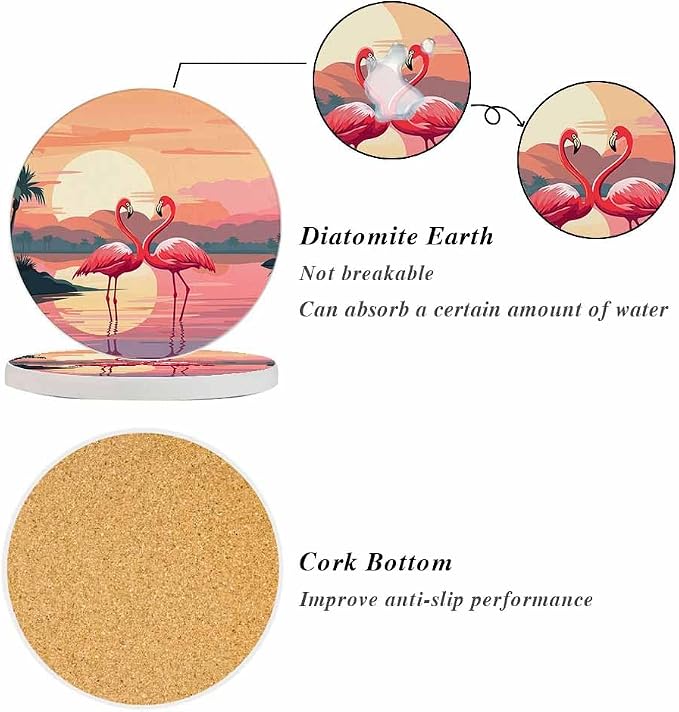 Pink Flamingos Coasters for Drinks Absorbent Ceramic Drink Coaster for Coffee - Image 4