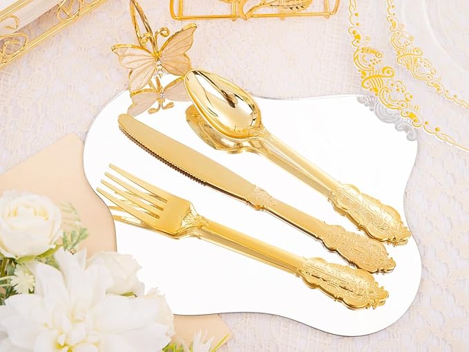 210 Pcs Clear Gold Plates for Party | Clear Party Plates Set for 30 Guests - Image 9