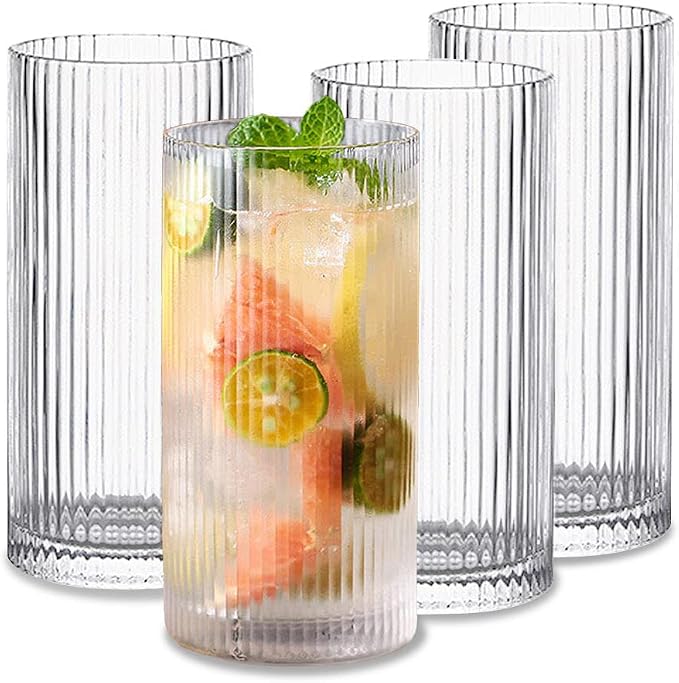 INSETLAN Glass Cups Vintage Glassware Set of 4 Large, Origami Style Transparent by INSETLAN