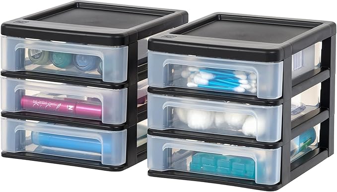 IRIS USA 2-Pack, 3-Drawer Small Plastic Stacking Desktop Organizer, stationery by IRISUSA