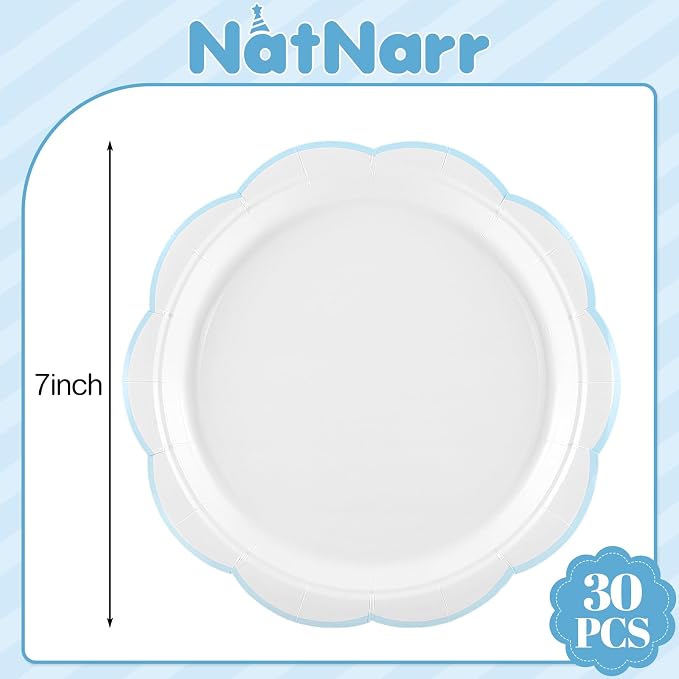 NatNarr 30 Pcs Blue and White Paper Plates 7 Inch Plates - Image 2