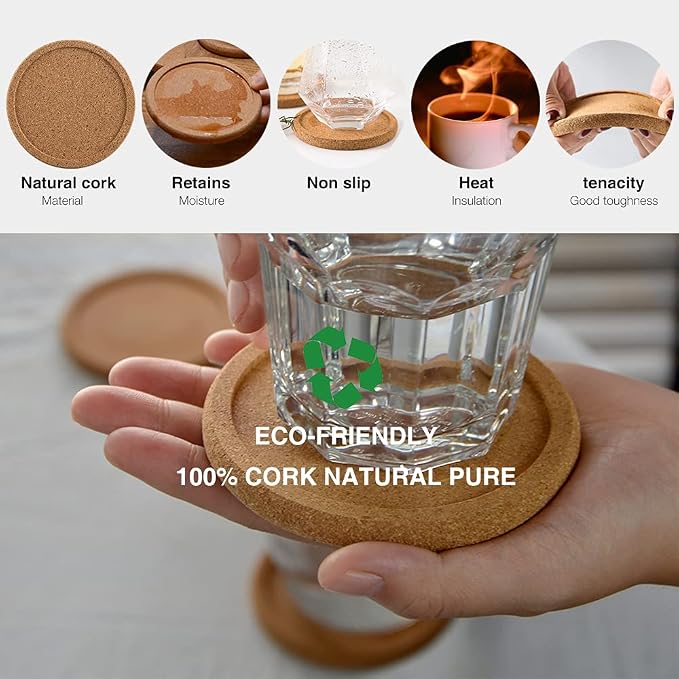 Natural Round Cork Coasters for Drinks - Image 4