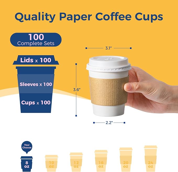 Fit Meal Prep 100 Pack 8 oz Disposable Coffee Cups - Image 2