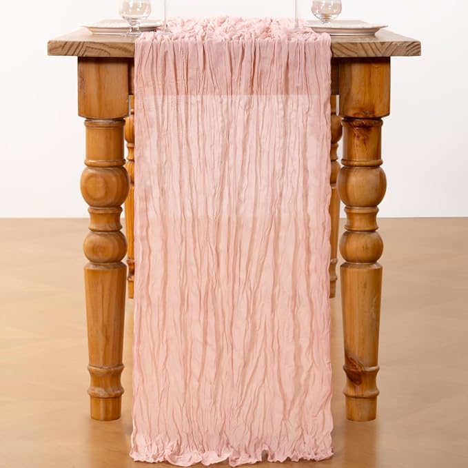 DeZerlor Dusty Pink Cheesecloth Table Runners 4 Pack Summer Boho Runners | - Image 5