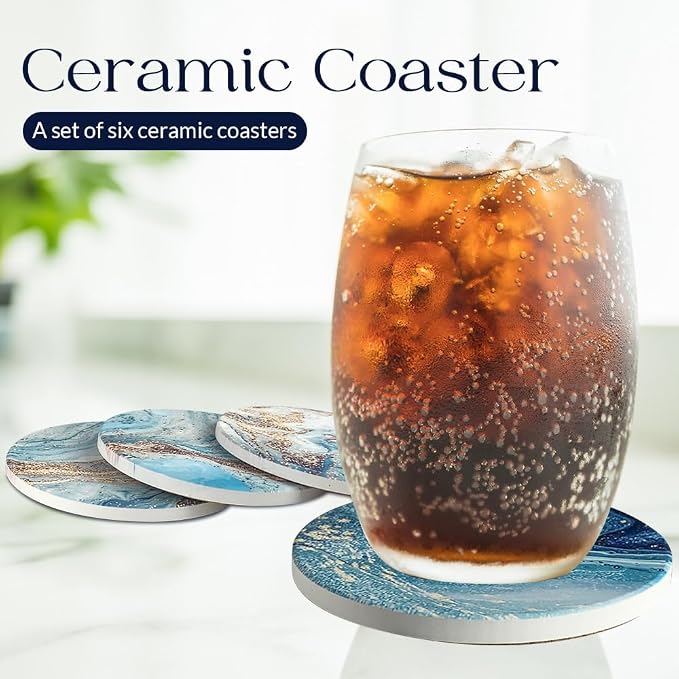 Ceramic Coasters Set of 6, Marble-Textured Design - Image 4