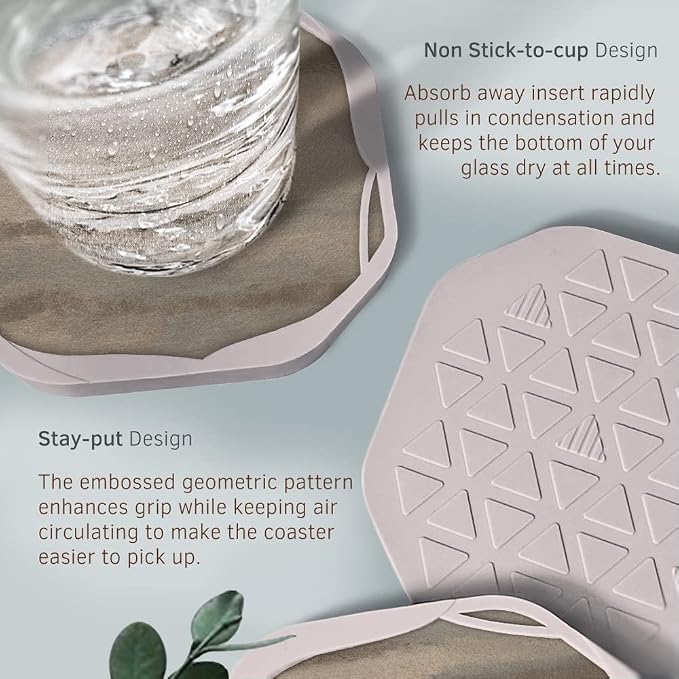 UMIRRO Absorbent Felt & Silicone Drink Coasters Set of 4, Taupe Watercolor | - Image 5