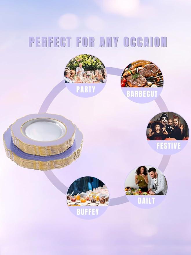 60pcs Clear Purple Plates Disposable - Image 5