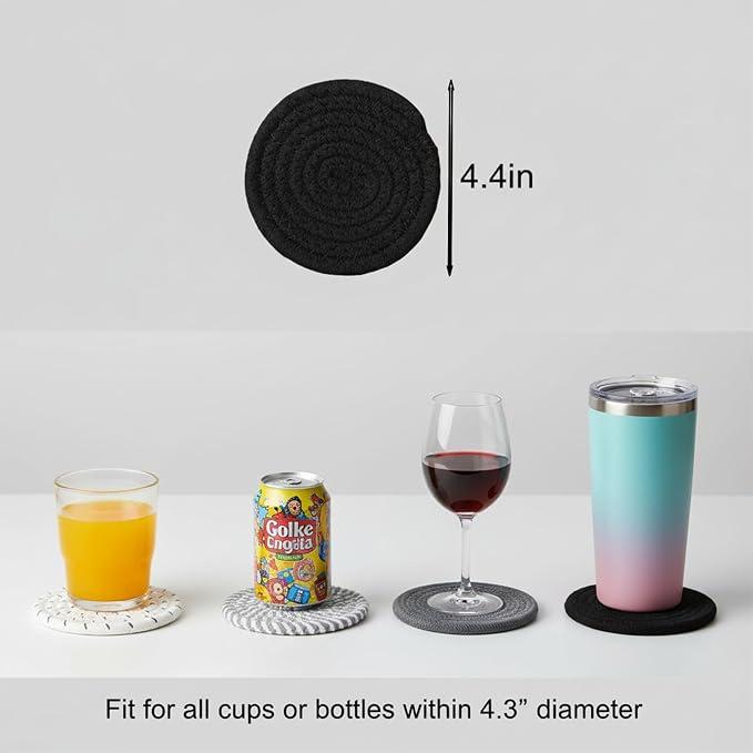 Drink Coasters Set of 8 with Holder, Cotton Woven | Absorbent cotton woven - Image 4
