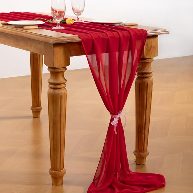 Red Chiffon Table Runner Summer Boho Wedding Birthday Party Decor | 14ft 29x120 - Image 4