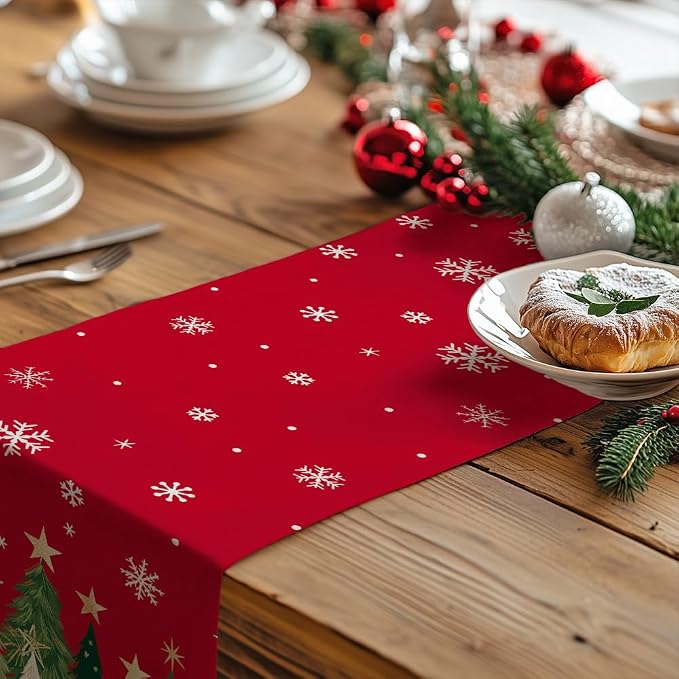 Christmas Table Runner 13x108 Inch, Xmas Trees Snowflakes Holiday Decorative - Image 5