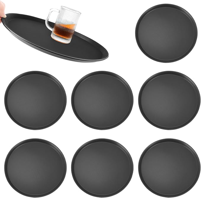 QWORK 16" Round Non-Slip Tray, 8 Pack Restaurant Serving Trays by QWORK