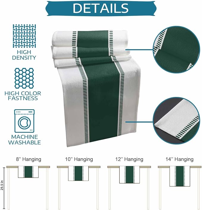 Green and White Table Runners, Farmhouse Stripes Table Runner Dresser Scarves - Image 7
