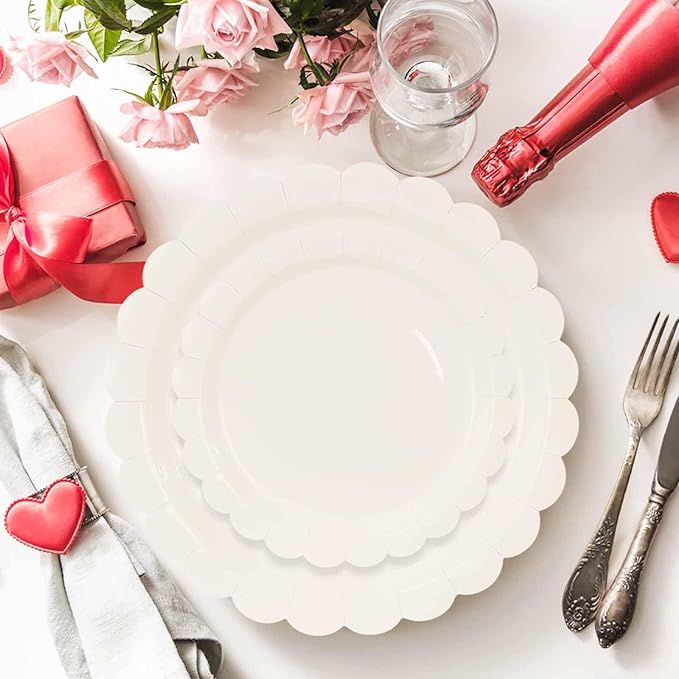 50 Pcs Ivory Scalloped Paper Plates 25 × 7'' and 25 × 9'' Disposable Ivory - Image 4