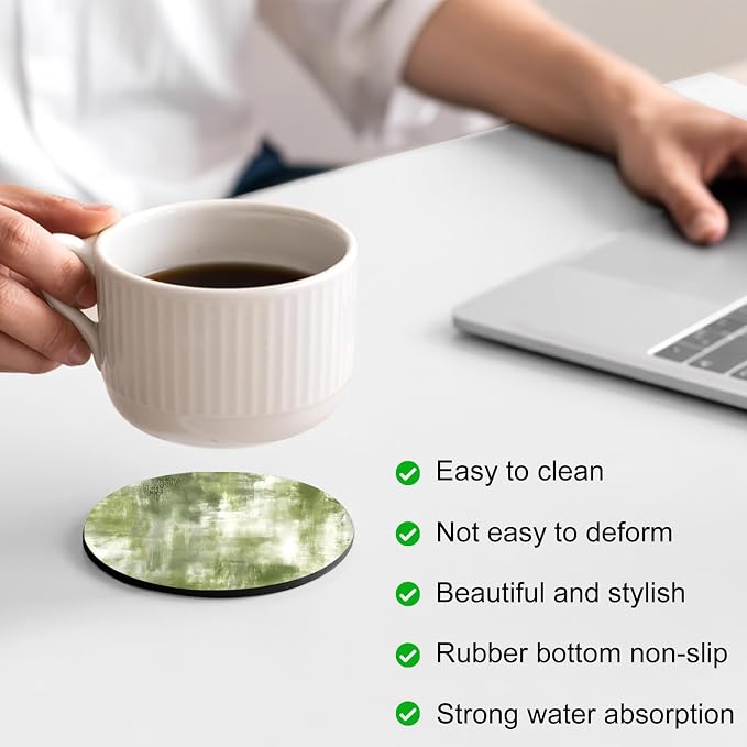 Sage Green Coasters Set of 6, Absorbent Coasters - Image 4