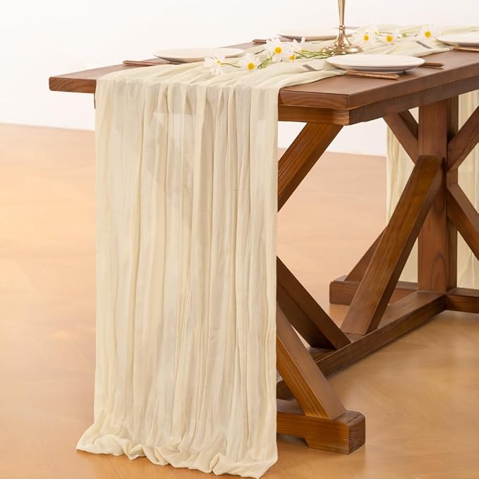 Cheesecloth Table Runner Summer Boho Wedding Birthday Party Home Decor | Beige - Image 4