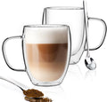 Double Walled Glass Coffee Mugs, 18oz Glass Coffee Cup Set of 2, Double by FULGNU