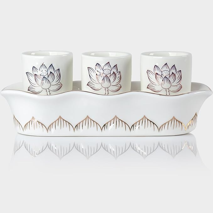 QINLANG White Buddhist 3 Altar Cups Set, Buddha Water Cup Set of 3, Ceramic by QINLANG