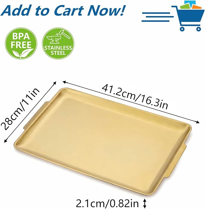 16.3" x 11" Large Serving Platters Set of 2, Stainless Steel Heavy-Duty Large - Image 4
