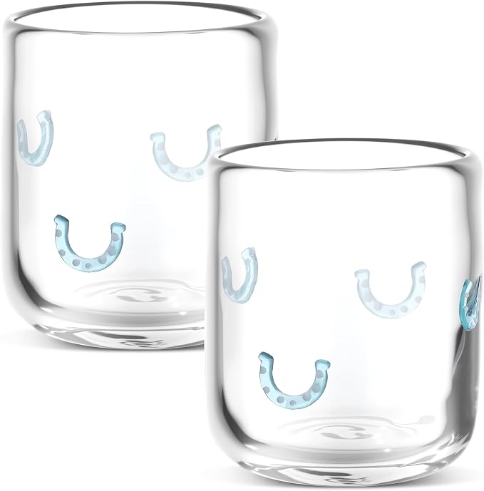 SiliFine 2 Pcs Horseshoe Icon Juice Glasses - 14oz Blue Horseshoe Stemless Wine by SiliFine
