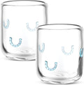 SiliFine 2 Pcs Horseshoe Icon Juice Glasses - 14oz Blue Horseshoe Stemless Wine by SiliFine