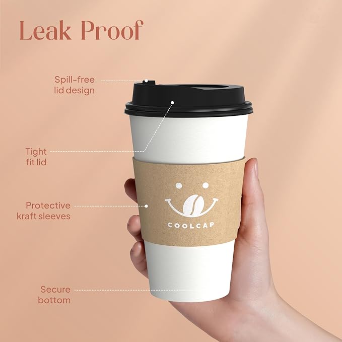 Coffee Cups with Lids and Sleeves, 16 Ounce 100 pack To Go Coffee Cups with Lids - Image 4