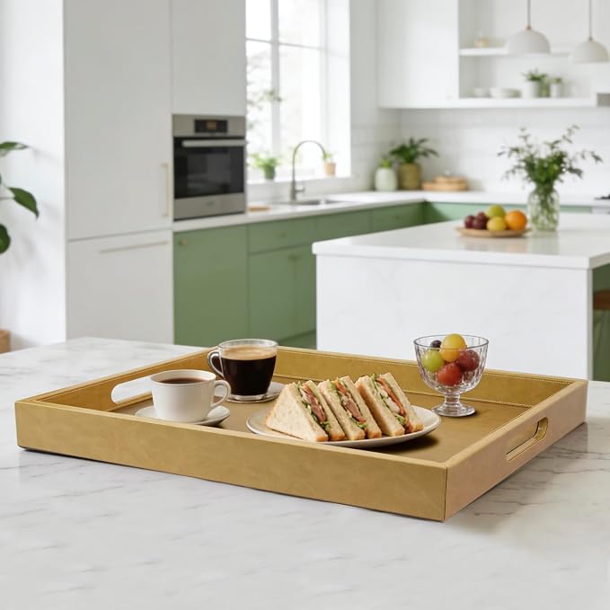 20 x 14 inches Leather Rectangle Serving Tray - Image 6