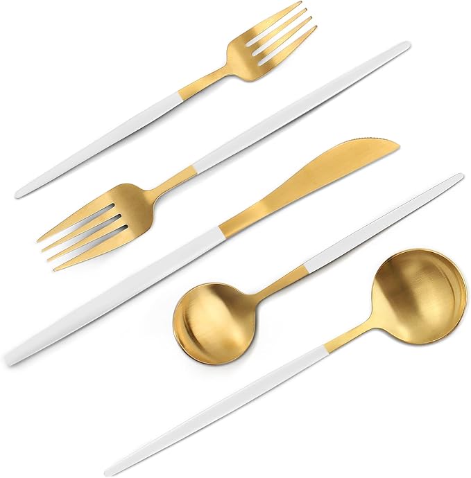 VANVRO Matte White Gold Silverware Set, 20-Piece Stainless Steel Flatware Set by VANVRO