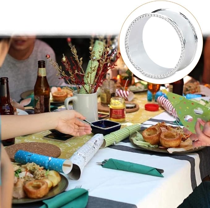 6 Pcs Stainless Steel Bead Side Napkin Rings - Image 4