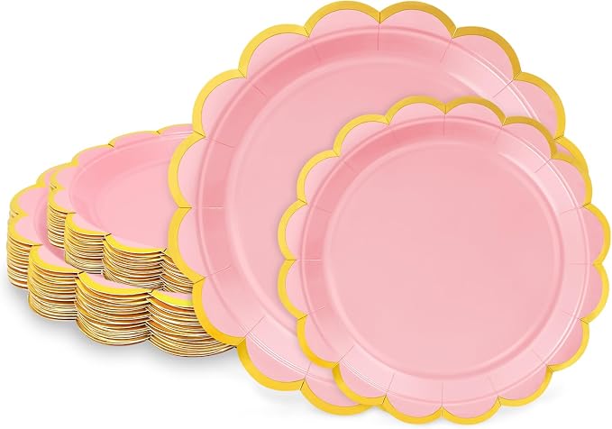 50 Pcs Pink Paper Plates Disposable, Dessert Cake Plates, by LIKAJON