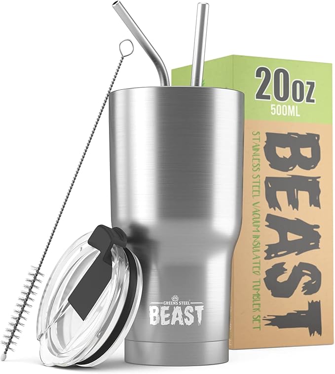 Beast 20 oz Tumbler Stainless Steel Vacuum Insulated Coffee Ice Cup Double Wall by GreensSteel