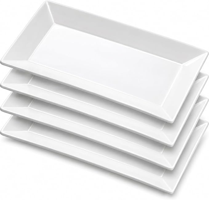 Porcelain Rectangular Dinner Platters, 9.75 Inch Rectangle Serving Plates by Yedio
