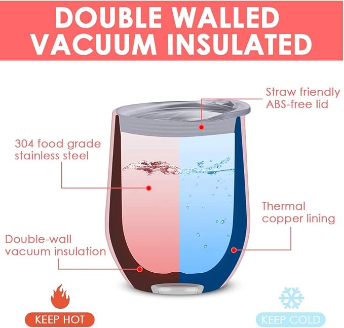 12oz Wine Tumbler with Lid With straw Stainless Steel Wine Tumbler Cups Double - Image 2