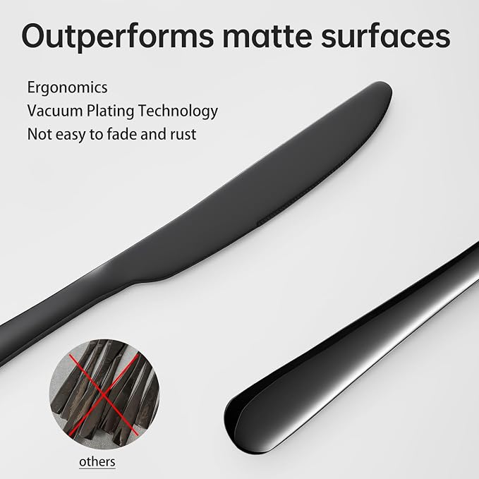 Butter knives set of 6 Stainless Steel dinner knives 9inch black silverware | - Image 4