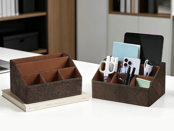 PU Leather Desktop Organizer, Home Luxury Remote Control Holder, Office Desk - Image 9