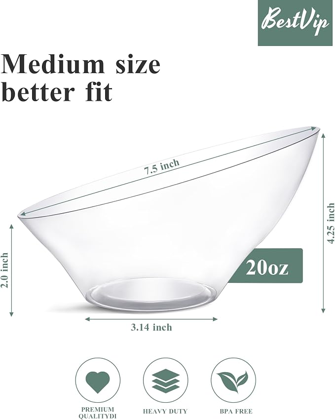 BESTVIP 20 Oz Clear Plastic Angled Serving Bowls, 12 Pack | Disposable Bowls - Image 3