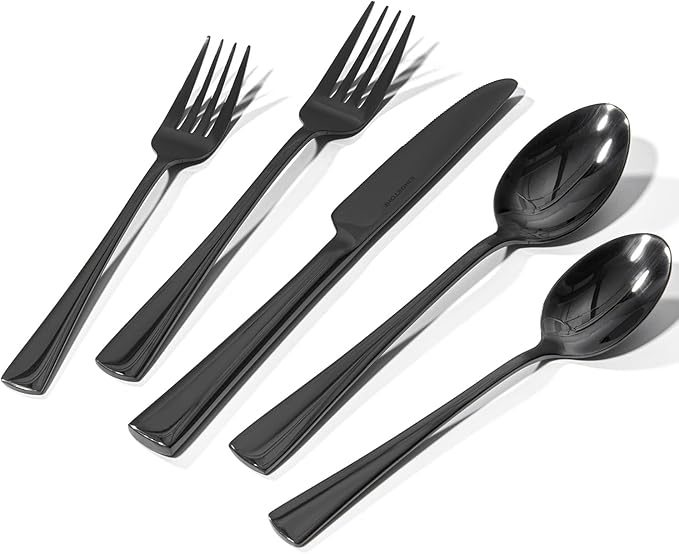 18/10 Flatware set for 4, 20 Piece Black Stainless Steel Silverware Set | by KINGSTONE