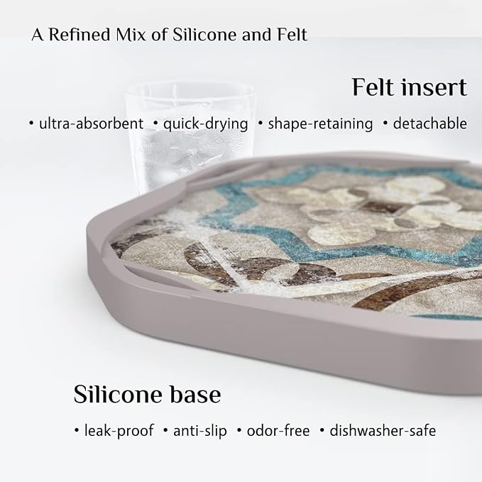 UMIRRO Absorbent Felt & Silicone Drink Coasters Set of 4, Vintage Floral | - Image 3