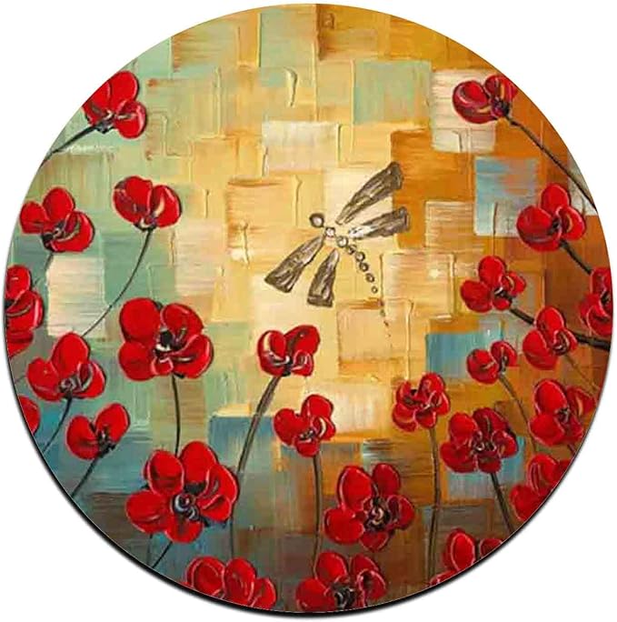 Red Watercolor Flowers Round Coaster Set-Made of Recycled Rubber-Set of 4 - Image 2