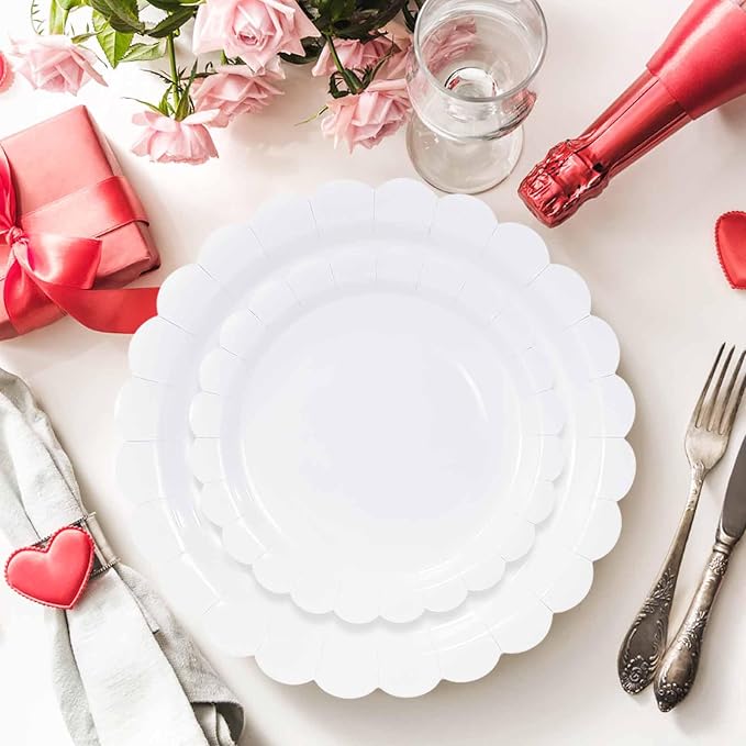 50 Pcs White Scalloped Paper Plates 25 × 7'' and 25 × 9'' Disposable White - Image 4