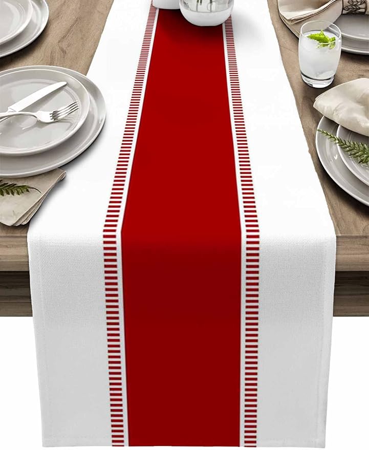Red Stripes Table Runners 108 inches Long, Non Slip Modern Table Runner Dresser by Futuregrace