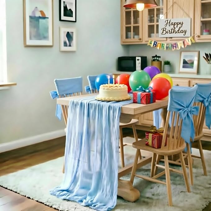 Baby Blue Cheesecloth Table Runner 160 Inches 14 Ft Gauze Table Runner | Summer - Image 3