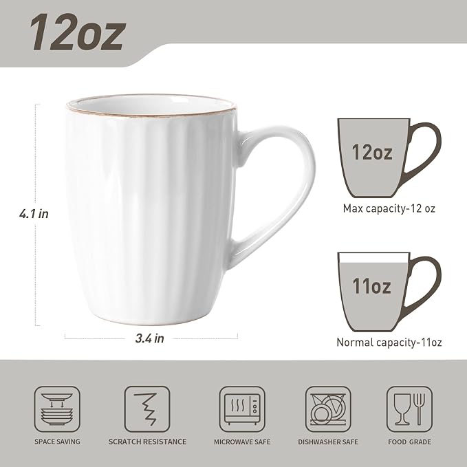 famiware Eden Coffee Mugs Sets of 4, 12 oz Ceramic Stoneware Mug Cup Set | - Image 3