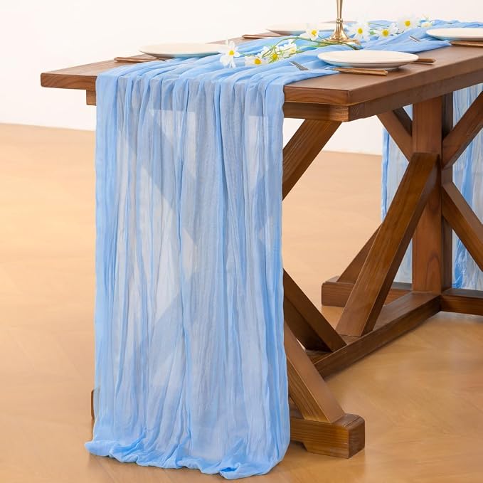 Cheesecloth Table Runner Summer Boho Wedding Birthday Party Home Decor | Blue - Image 5