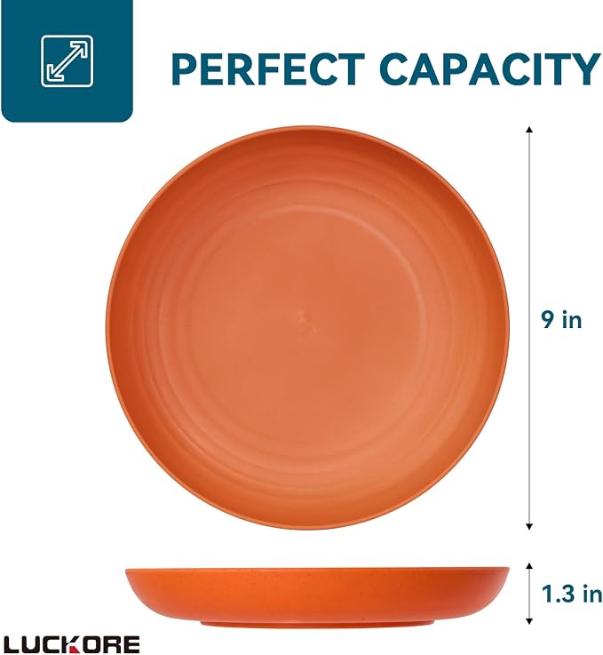 Luckore 9 Inch Wheat Straw Plates, Deep Dinner Plates Set of 12 Unbreakable | - Image 2