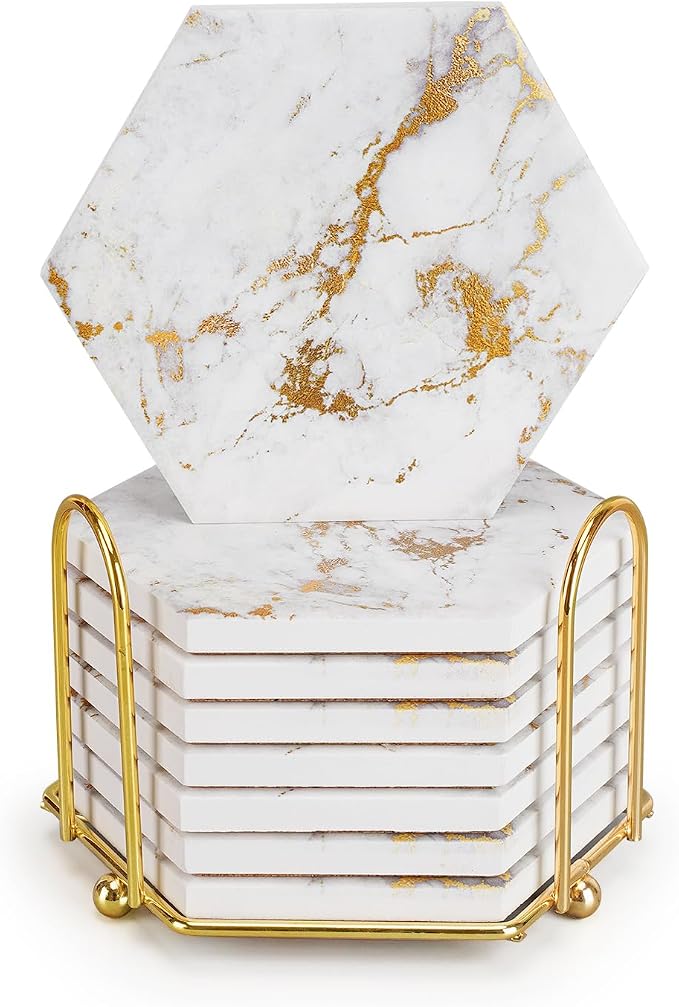Gold Coasters, Marble Coaster Set by Geichan