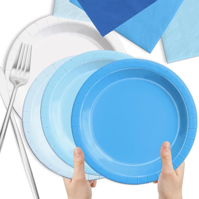 CMUSKO 150Pcs Blue Plates and Napkins-Light Blue Party Supplies Gradient Blue - Image 5