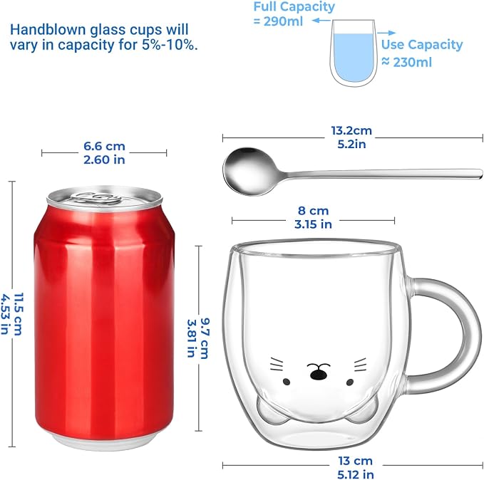 ecooe Cute Bear Mug Glass Coffee Cup 9.8oz Double Walled Glass Mug | - Image 2